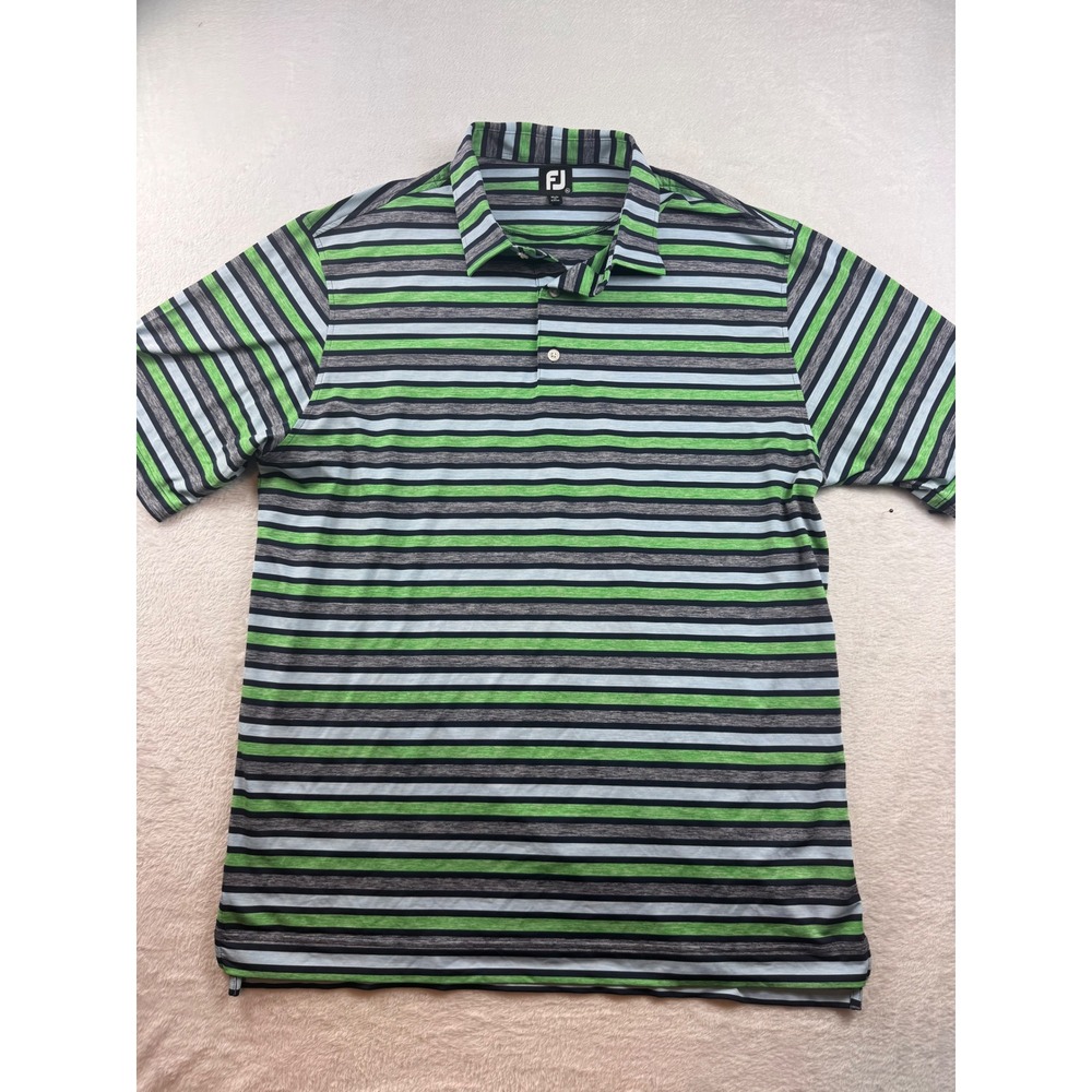 FootJoy ProDry Golf Polo Mens XL Green Blue Striped Short Sleeve Performance Top